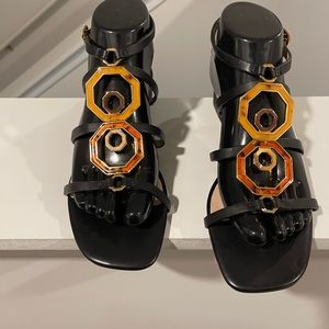 Blacked jeweled LOUISE et CIE sandal.